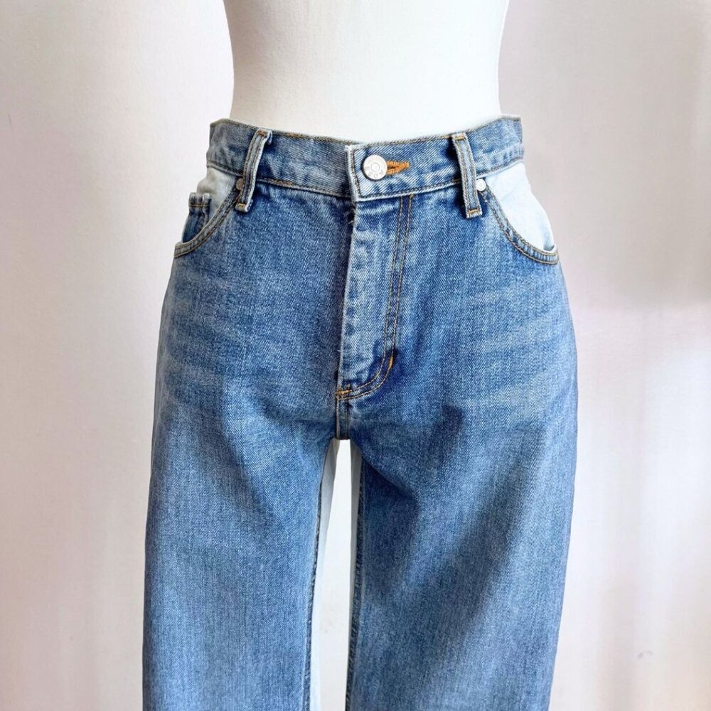 ANDERSSON BELL HIGH RISE PATCHWORK DENIM FLARED RAW HEM CROPPED JEANS - M - Picture 5 of 13